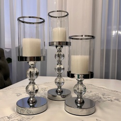 Świecznik szklany lampion Glamour zestaw 3 sztuki 40cm