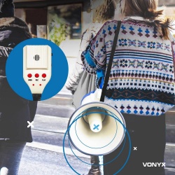 Megafon 60W MEG060 Vonyx syrena odtwarzanie muzyki z torbą i akumulatorem