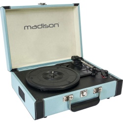 Gramofon w walizce MAD-RETROCASE-BLU Madison BT USB SD niebieski