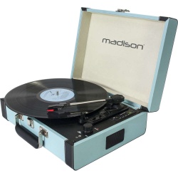 Gramofon w walizce MAD-RETROCASE-BLU Madison BT USB SD niebieski