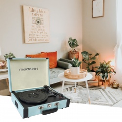 Gramofon w walizce MAD-RETROCASE-BLU Madison BT USB SD niebieski