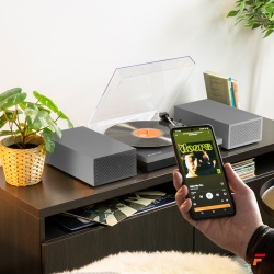 Gramofon z głośnikami RP165G Bluetooth RCA klocki szary