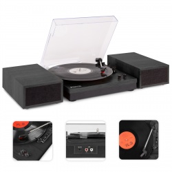 Gramofon z głośnikami RP165B Bluetooth RCA czarny drewniany