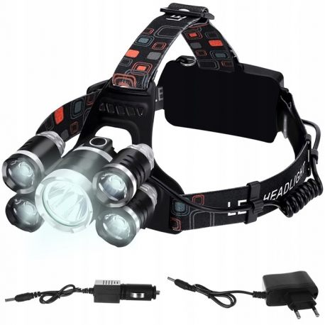 Latarka czołowa lampka jasna dioda 5 LED Cree T6 mocna