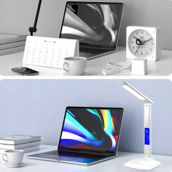 Lampka biurkowa LED z wyświetlaczem termometrem zegar budzik