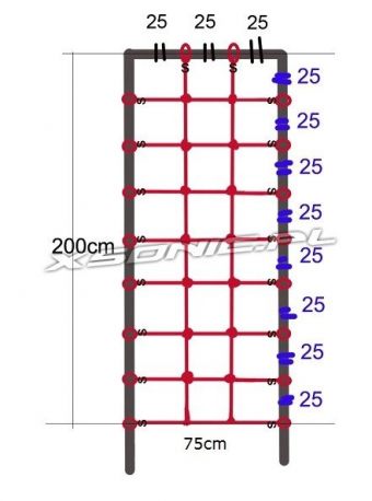 Siatka linowa do wspinaczki zakończona mocowaniem na plac zabaw rozmiar 200 x 75 cm dwa kolory