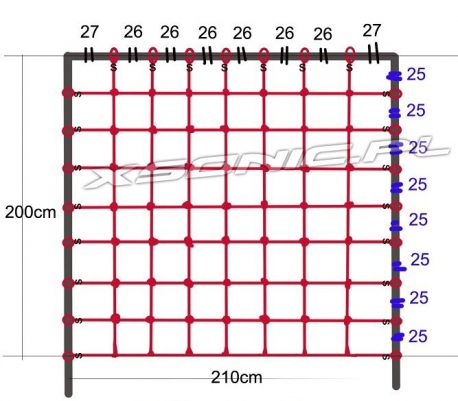 Siatka linowa do wspinaczki na plac zabaw rozmiar 200 x 210 cm z zaczepami do zawieszenia