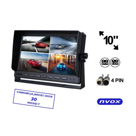 Monitor LCD do kamer cofania 4pinQuad marki NVOX z matrycą o przekątnej 10 cali do czterech kamer cofania monitoring