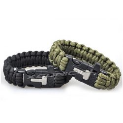 Bransoletka survivalowa paracord 3w1 ostrze krzesiwo pleciona biżuteria czarny zielony
