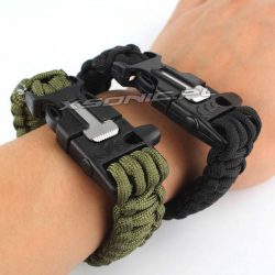 Bransoletka survivalowa paracord 3w1 ostrze krzesiwo pleciona biżuteria czarny zielony
