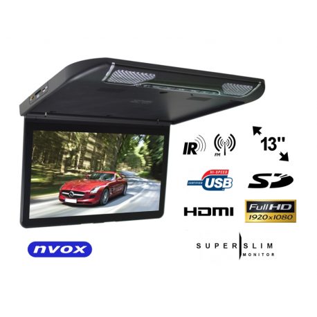 Podwieszany monitor samochodowy z matrycą LED o przekątnej 13.3 cala marki NVOX złącze USB SD 2x wejścia AV wejście HDMI