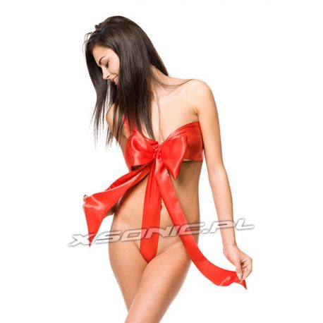 Kostium prezent sexy kokarda czerwona prezentyna strój dla niej do rozwiązania regulowana długość