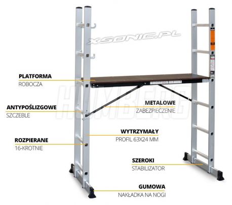 Rusztowanie aluminiowe 5w1 z opcją drabiny 2x7