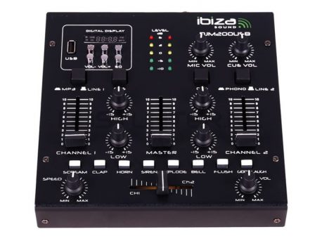 Mikser dźwięku 2-kanałowy 5 wejść stereo odtwarzacz MP3 USB DJM200USB Ibiza Sound