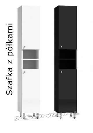 Szafka łazienkowa słupek do łazienki 30 cm w środku półki wysoki połysk