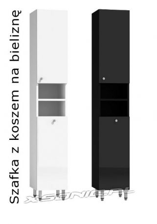 Szafka łazienkowa słupek do łazienki 40 cm wysoki połysk z koszem na bieliznę