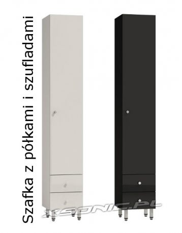 Szafka łazienkowa 40cm słupek do łazienki wysoki połysk za drzwiami 3 półki i dwie szuflady