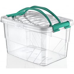 Prostokątny duży pojemnik plastikowy 13L zamykany MULTIBOX na klipsy z rączkami