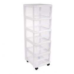 Organizer plastikowy szafka na kółkach 5 dużych szuflad białe elementy