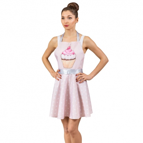 Nitly Muffin fartuszek kuchenny różowy babeczka jak sukienka