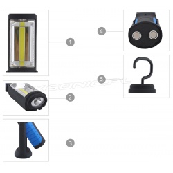 Lampa warsztatowa COB latarka LED magnes hak stojąca wisząca