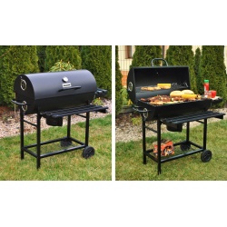 Grill ogrodowy ruszt 70cm z pokrywą beczka na kółkach półka termometr