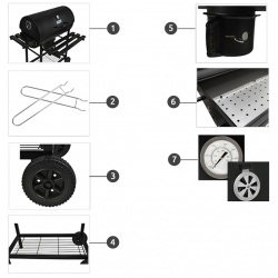 Grill ogrodowy ruszt 70cm z pokrywą beczka na kółkach półka termometr