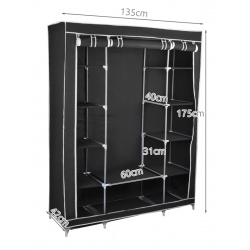 Szafa tekstylna 175 x 135 cm garderoba składana materiałowa na ubrania podwójna z półkami 