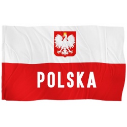 Flaga Polski za napisem duża 87x145 cm dla każdego kibica