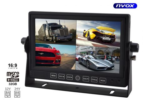 Monitor NVOX 7 LCD do czterech kamer cofania funkcja nagrywania obrazu monitoringu 4PinQuad