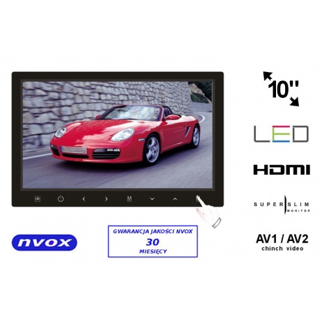 Monitor samochodowy 10 cali LED HD HDMI AV1/AV2 12V super cienki SLIM