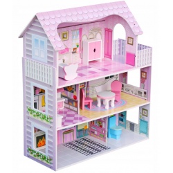 Drewniany domek dla lalek Ricokids zestaw zabawki mebelki 70 x 62 x 27 cm