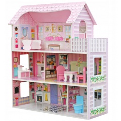 Drewniany domek dla lalek Ricokids zestaw zabawki mebelki 70 x 62 x 27 cm