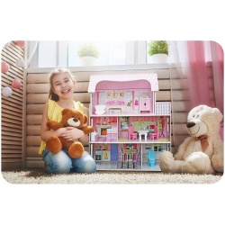 Drewniany domek dla lalek Ricokids zestaw zabawki mebelki 70 x 62 x 27 cm
