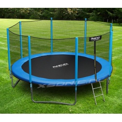 Trampolina ogrodowa 374 cm siatka zewnętrzna drabinka w zestawie