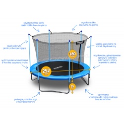 Trampolina ogrodowa 8ft 252cm z siatką wewnętrzną drabinka dla dzieci