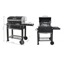 Duży grill ogrodowy z pokrywą zamykany XXL popielnik na kółkach półki