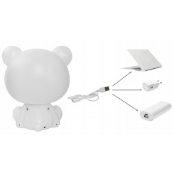 Lampka nocna dla dzieci biały miś misiu 25cm 3 tryby jasności LED