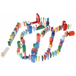 Drewniane klocki domino tor przeszkód kulodrom układanka 407 el