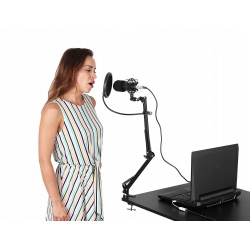 Mikrofon pojemnościowy studyjny statyw pop-filtr do biurka komputera