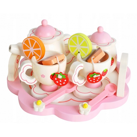 Zabawkowy serwis do herbaty drewniany dla dzieci filiżanki łyżeczki