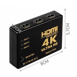 Switch HDMI 4K Ultra HD z pilotem spliter sygnału na 3 porty rozdzielacz