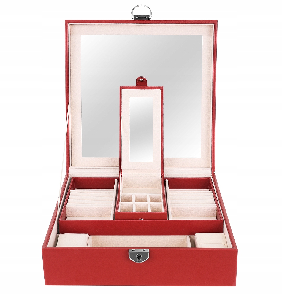 Piękny kuferek na biżuterię z lusterkiem szkatułka kolczyki pierścionki pudełko