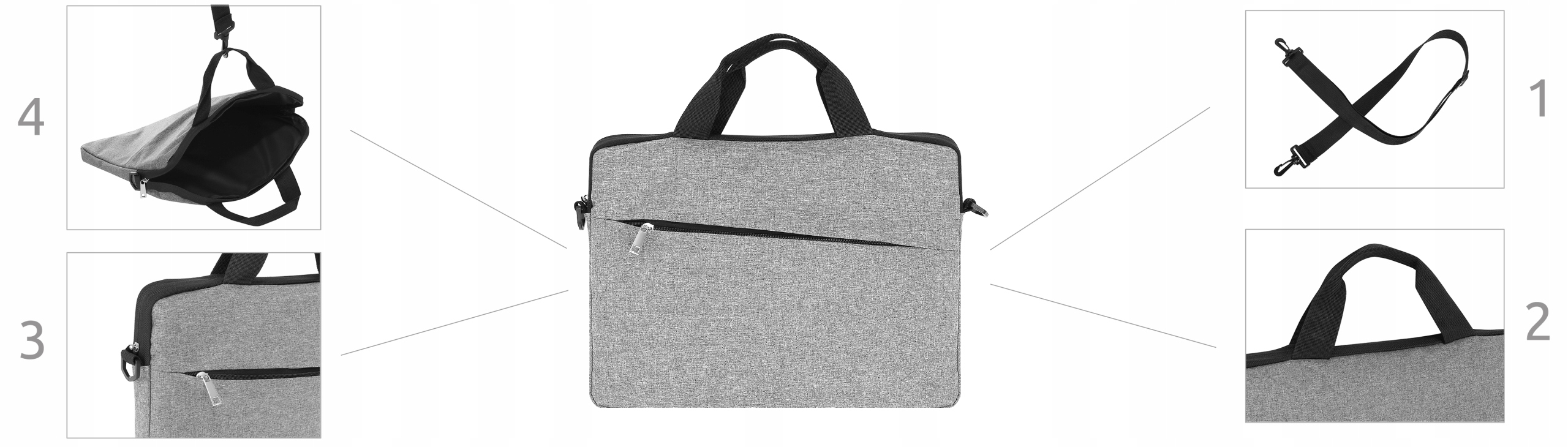 Szara torba na laptopa na ramię pokrowiec teczka pasek 12-14 cala