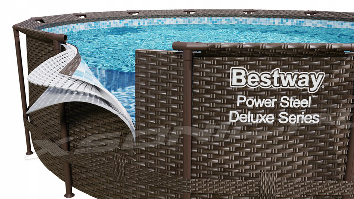 Basen ogrodowy 366 x 100 cm 18w1 okrągły Rattan stelażowy Bestway 56709