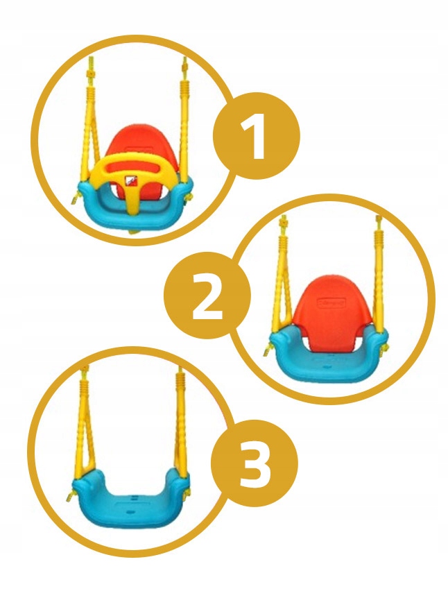 Huśtawka dla dzieci 3w1 dziecięca na linach różny wiek dziecka kubełkowa
