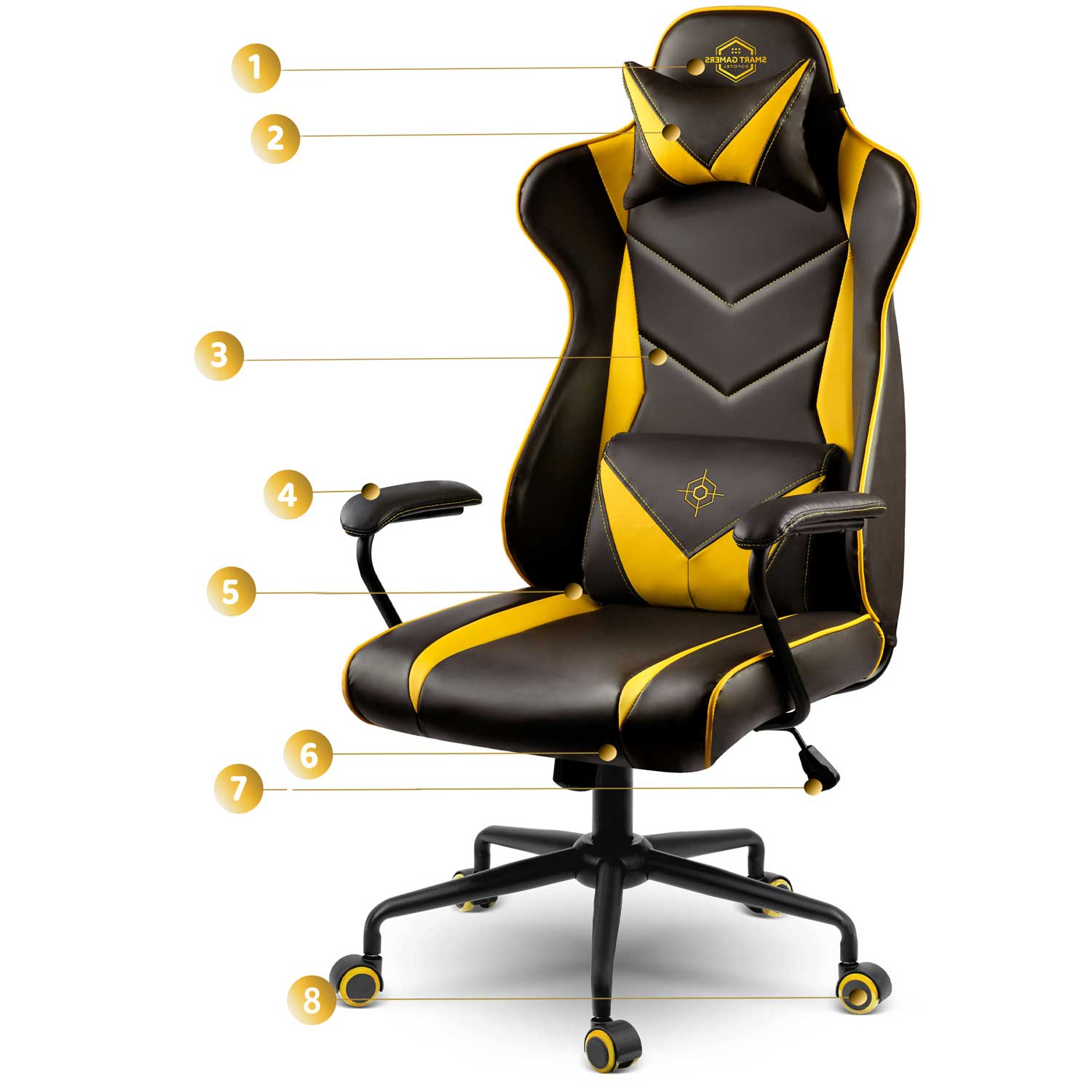 Fotel gamingowy dla gracza z poduszką oborotowy żółty