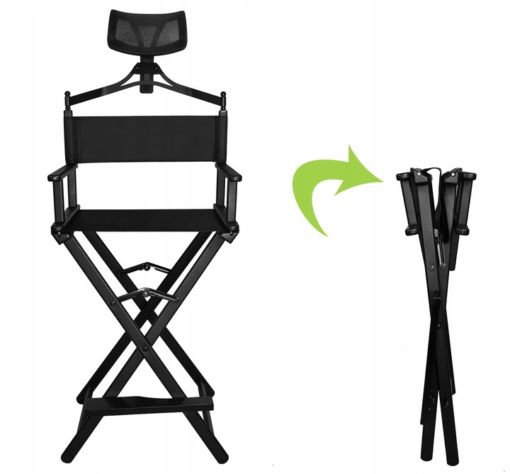 Krzesło do makijażu Make-Up reżyserskie aluminiowe składane z oparciem i zagłówkiem