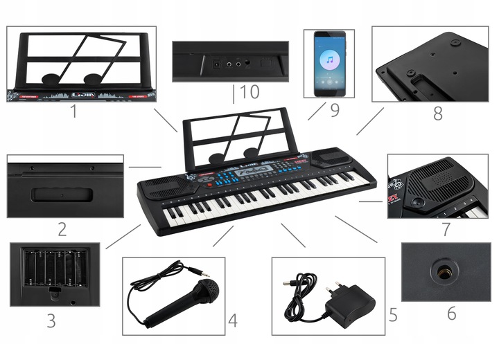 Duże organy keyboard pianino do nauki 54 klawisze mikrofon stojak na nuty