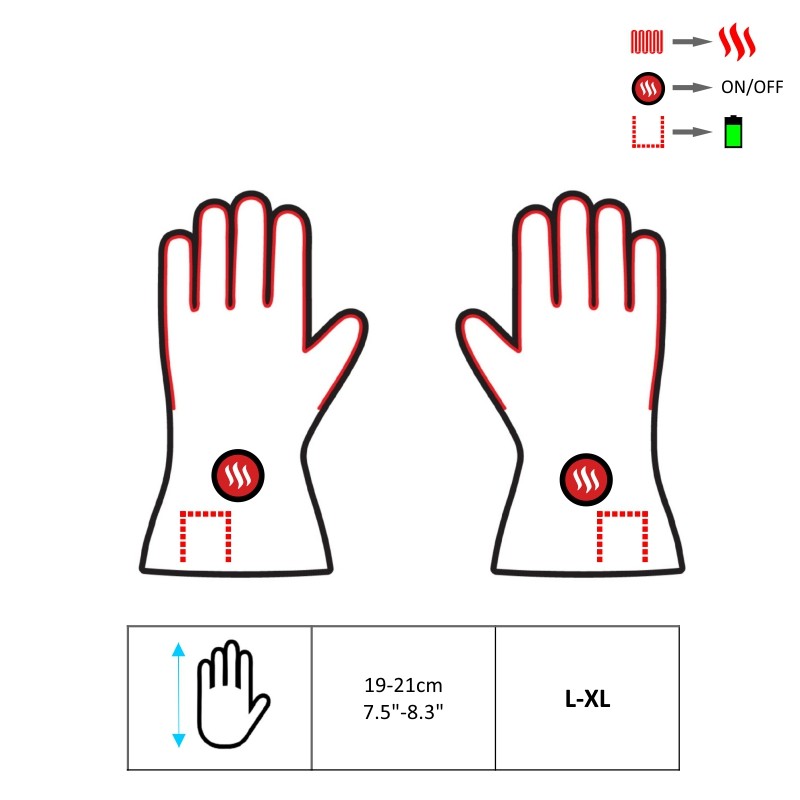 Ogrzewane rękawice skórzane GLOVii grzejące z akumulatorem GIBLXL rozmiarówka